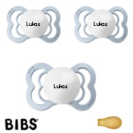 Bibs Supreme Schnuller mit Namen, Symmetrisch,Latex, Gr. 1,  3 Babyblue, 3'er Pack